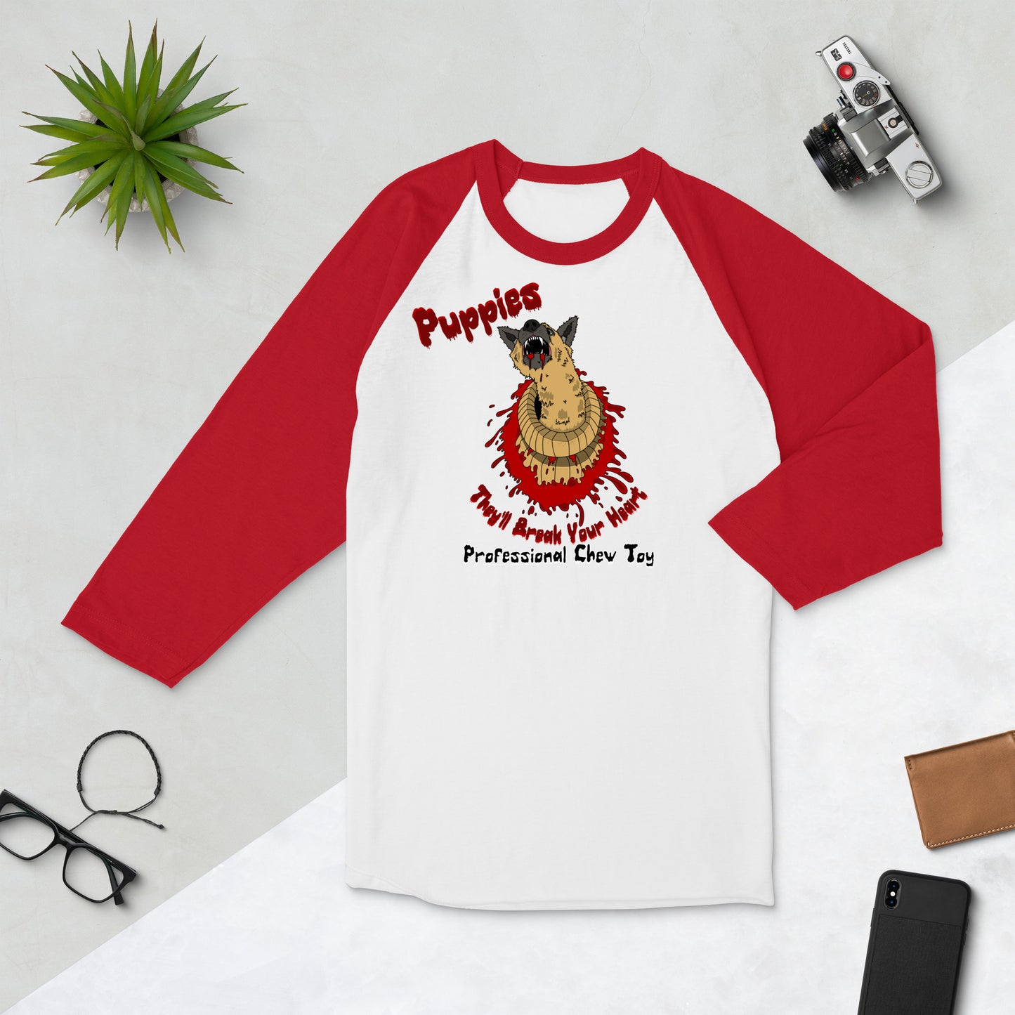 Puppy Buster 3/4 sleeve raglan shirt