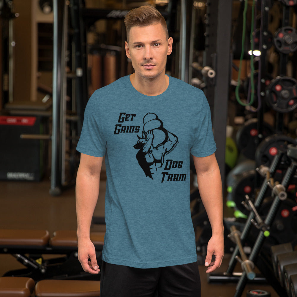 Get Gains & Dog Train Unisex t-shirt